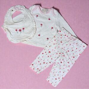 Kate Spade Baby Girl 3-Piece Floral Outfit Set Bib Top Pants Pink White